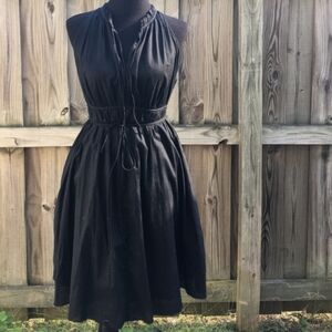 CONVERSE Black Sleeveless Lined Midi Dress Women's XS Ruffle Neck Goth Glam EUC